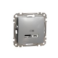 Gniazdo ładowania USB typ A+C 2,4A, srebrne aluminium, Sedna Design & Elements | SDD113402 Schneider Electric