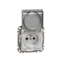 Gniazdo zasilające 2P+PE z przesłonami torów prądowych IP44, srebrne aluminium, Sedna Design & Elements | SDD213013 Schneider Electric