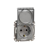 Gniazdo zasilające schuko z przesłonami torów prądowych IP44, srebrne aluminium, Sedna Design & Elements | SDD213023 Schneider Electric