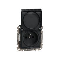 Gniazdo zasilające 2P+PE z przesłonami torów prądowych, zaciski bezgwintowe IP44, czarny antracyt, Sedna Design & Elements | SDD214014 Schneider Electric
