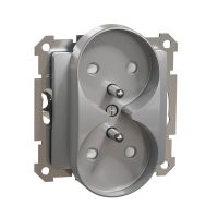 Gniazdo 2x2P+PE z przesłonami do systemu ramkowego (do ramek Sedna Elements), srebrne aluminium, Sedna Design & Elements | SDD113271 Schneider Electric