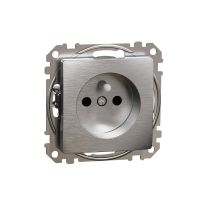 Gniazdo zasilające 2P+PE z przesłonami torów prądowych, zaciski bezgwintowe, szczotkowane aluminium, Sedna Design & Elements | SDD170012 Schneider Electric