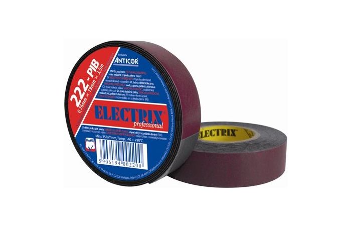 Taśma izolacyjna ELECTRIX 222 PIB 19mmx7,5m samowulkanizująca,elastyczna,samogasnąca,wop czarna | PE-222PIB0-0019007 Anticor