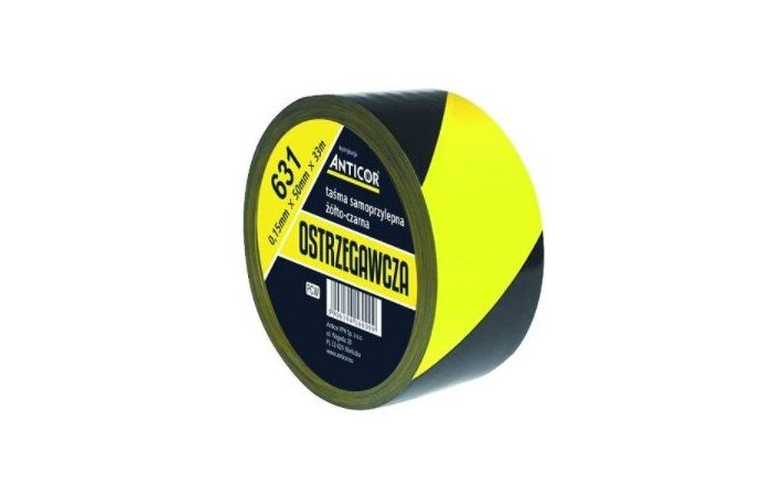 Taśma ostrzegawcza POLYTEX 631 50mmx33m do oznaczania stropów,progów,schów gr.0,15mm żółto-czarna | PO-6043300-0050033 Anticor