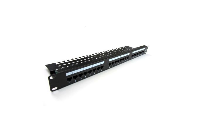 Patch-panel 19 24x RJ45 (8P8C) U/UTP kat. 5e 1U, prowadnica kabli, czarny (RAL 9005) | DN-91524U-EC Assmann