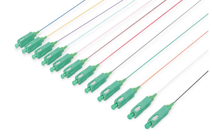 Kabel światłowodowy Pigtail SC splx APC OS2 2,0m 12 kolorów (opak 12szt) | DK-292219-02-APC-7A1 Assmann