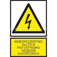 Tabliczka TZO 74X105S napis: Niebezpieczeństwo dla życia przy dotykaniu urządzeń elektrycznych | E04TZ-01011120600 Ergom