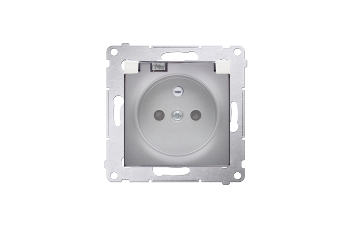 Gniazdo wtyczkowe IP44 z uszczelką, 16A, z. śrubowe, klapka transp. Srebrny DGZ1BZ.01/43A Simon 54 | DGZ1BZ.01/43A Kontakt Simon