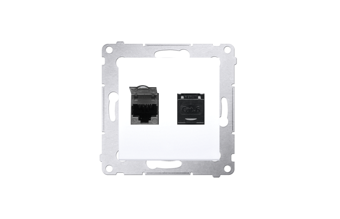 Gniazdo komputerowe podwójne RJ45 kat. 6, z osłoną przeciwkurzową, biały D62.01/11 Simon 54 | D62.01/11 Kontakt Simon