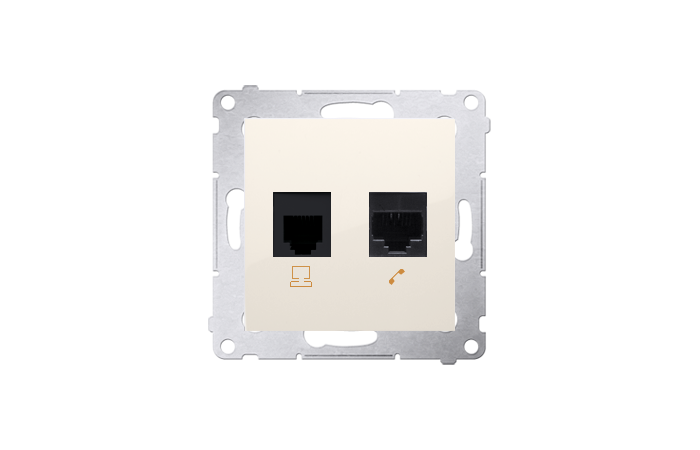 Gniazdo komputerowe RJ45 kategoria 5e + telefoniczne RJ12, krem D5T.01/41 Simon 54 | D5T.01/41 Kontakt Simon
