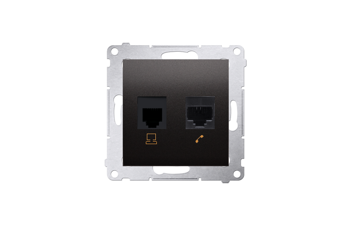 Gniazdo komputerowe RJ45 kategoria 5e + telefoniczne RJ12, antracyt D5T.01/48 Simon 54 | D5T.01/48 Kontakt Simon