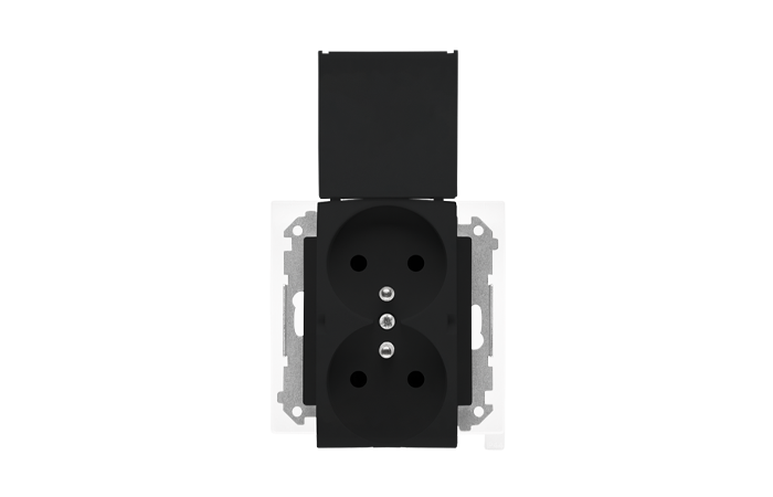 Gniazdo wtyczkowe podw&oacute;jne IP44 z uszczelką (moduł) 16A 250V, szybkozłącza. Czarny mat Simon 55 | TGZ2BMCZ.01/149 Kontakt Simon