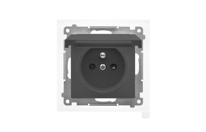 Gniazdo wtyczkowe IP44 z uszczelką (moduł) 16A 250V, szybkozłącza. Grafitowy mat Simon 55 | TGZ1BCZ.01/116 Kontakt Simon