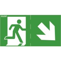 Piktogram 150x300 23 chłopek w drzwiach ukośna strzałka góra/dół, logo Awex (ISO7010) | PD23 Awex