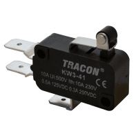 Wyłącznik krańcowy, mikro, z dźwignią i rolką 16(4)A / 250V AC, 15mm, 6,3x0,8 mm, IP00 | KW3-41 Tracon