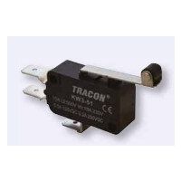 Wyłącznik krańcowy, mikro, z dźwignią i rolką 16(4)A / 250V AC, 28mm, 4,8x0,8 mm, IP00 | KW3-55 Tracon
