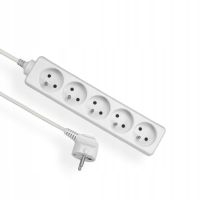 Przedłużacz 5x gniazda z uziemieniem 5x2P+Z przewód 5m 3x1mm2, 10A 250V, biały | EPS-505 Elgotech
