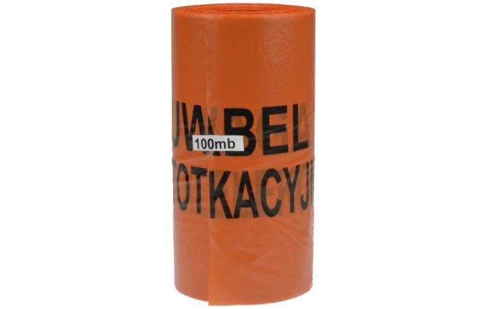 Folia, taśma kablowa telekomunik 15/0,1mm pomarańcz UWAGA KABEL TELEKOMUNIKACYJNY (opak 100m) | WEG-1130361 Nowicki