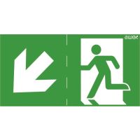 Piktogram 125x250 22 ukośna strzałka góra/dół chłopek w drzwiach, logo Awex (ISO7010) | PS22 Awex