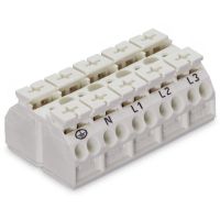 Blok zasilający 4-przewodowy stopka zatrzaskowa na pozycji 1+3+5 PE-N-L1-L2-L3, biały | 862-1615 Wago