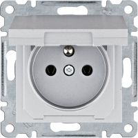 Gniazdo zasilające z/u i pokrywą, 16 A/250 VAC, srebrny, Lumina | WL1122 Hager
