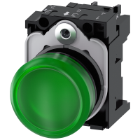 Sygnalizator świetlny, 22 mm, okrągły, tworzywo sztuczne, zielony, soczewka, matowy, AC 230V | 3SU1106-6AA40-1AA0 Siemens