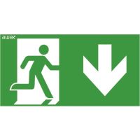 Piktogram 150x300 27 chłopek w drzwiach strzałka dół, logo Awex (ISO7010) | PD27 Awex
