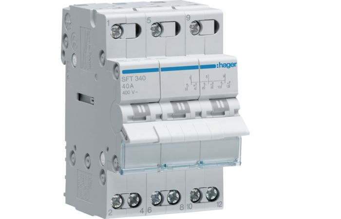 Modułowy przełącznik instalacyjny I-0-II punkt wsp&oacute;lny od g&oacute;ry 3P 40A 400VAC | SFT340 Hager