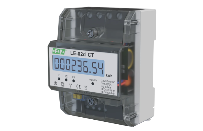 Licznik energii elektrycznej 3-fazowy 6A | LE-02D-CT F&F