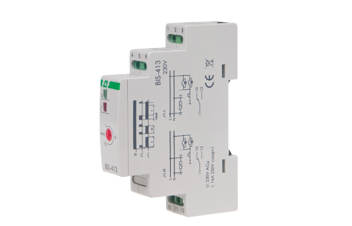 Przekaźnik bistabilny z wyłącznikiem czasowym BIS-413 230V/16A 1×NO/NC montaż na szynie DIN | BIS-413 F&F