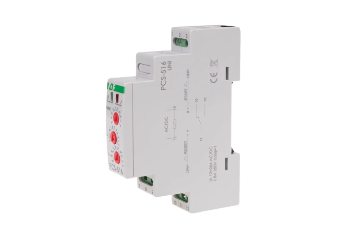 Przekaźnik czasowy 10-funkcyjny PCS-516UNI styk 1 NO/NC 12-264V na szynę DIN | PCS-516UNI F&F