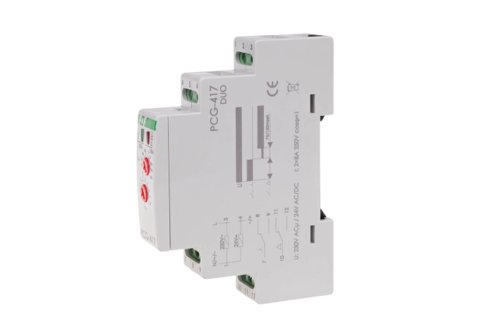 Przekaźnik czasowy PCG-417 styki 2NO 230V AC/24V AC/DC na szynę DIN | PCG-417DUO F&F