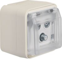 Gniazdo antenowe W.1, R+TV+SAT końcowe z pokrywą, kompletne, IP55, białe | 12033532 Hager