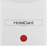 Nasadka z nadrukiem i czerwoną soczewką do łącznika na kartę hotelową, biały, połysk, B.x/S.1 | 16408989 Hager