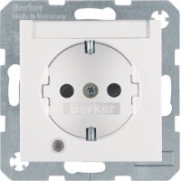 Gniazdo Schuko z/u, diodą kontrolną LED i polem opisowym, biały, połysk, B.x | 41108989 Hager
