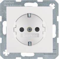 Gniazdo Schuko z/u z przesłonami styków, zaciski śrubowe, biały, połysk, B.x/S.1 | 41238989 Hager