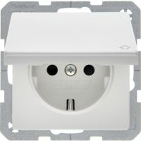 Gniazdo Schuko kompletne z pokrywą, samozaciski, biały, aksamit, Q.x | 47516089 Hager