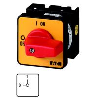 Łącznik krzywkowy 3P, 20A, 6,5kW, 0-1(ON/OFF), pokrętło czerwone, natablicowy, T0-2-1/E-RT P/T | 011082 Eaton