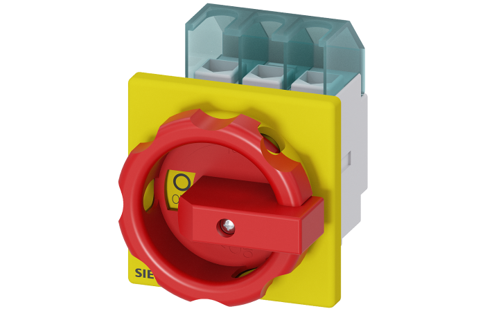 Rozłącznik awaryjny 3LD2 3P 25A 9,5kW montaż tablicowy pokrętło żółto-czerwone | 3LD2103-0TK53 Siemens