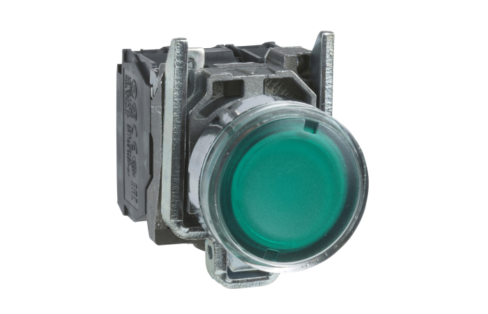 Przycisk podświetlany zielony kryty Fi-22mm z samopowrotem 220-240V 1NO+1NC | XB4BW33M5 Schneider Electric