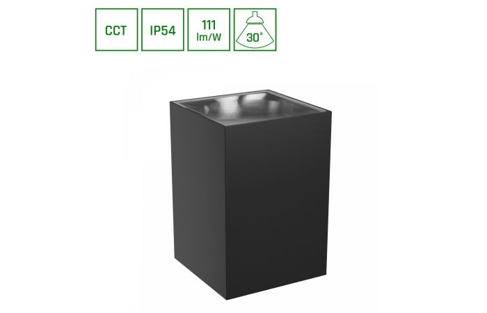 Oprawa na elewację TORRE 9W CCT 3000/4000/6000K IP54 99x78x117mm czarna kwadratowa jednokierunkowa | SLI003023CCT_PW Wojnarowscy