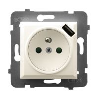 Gniazdo pojedyncze z uziemieniem z przesłonami torów prądowych, z ładowarką USB GP-1UZPUSB/m/27 seri | GP-1UZPUSB/m/27 Ospel