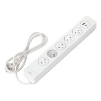 Listwa przeciwprzepięciowa, 5 gniazd 2P+Z typu EasyEject, kabel 3x1,5mm2, długość 1,5m, z wyłączniki | OR-AE-13234/W/1,5M Orno