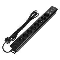 Listwa przeciwprzepięciowa, 8 gniazd 2P+Z, kabel 3x1,0mm2, 3m, z wyłącznikiem podświetlanym dwutorow | OR-AE-13244/B/3M Orno