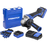 Szlifierka kątowa 18V Rawlplug R-PAG18-PV-XL2 125 mm 2×5,0 Ah + ładowarka + walizka – 1 szt. | R-PAG18-PV-XL2 Rawlplug
