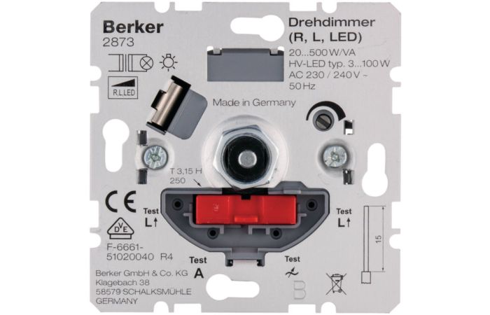 Ściemniacz obrotowy obciążenie R/L 20-500 W, obsługa lamp LED 3-100 W, One.platform | 2873 Hager
