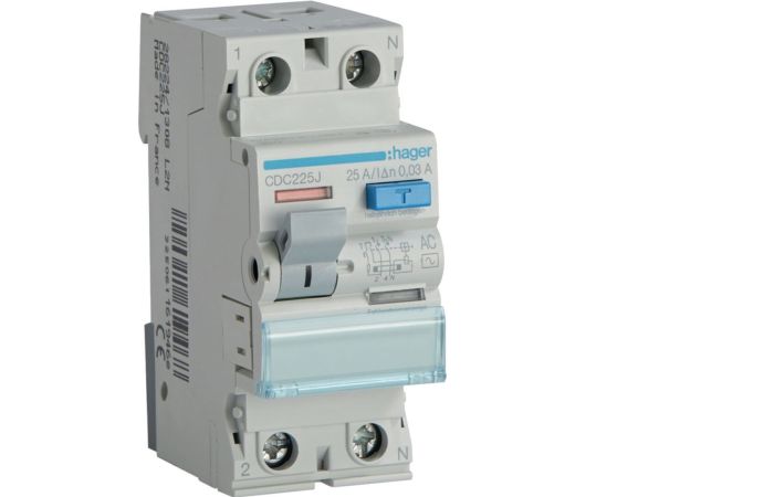 Wyłącznik różnicowo-prądowy 1P+N 25A 30mA 6kA AC, RCCB | CDC225J Hager