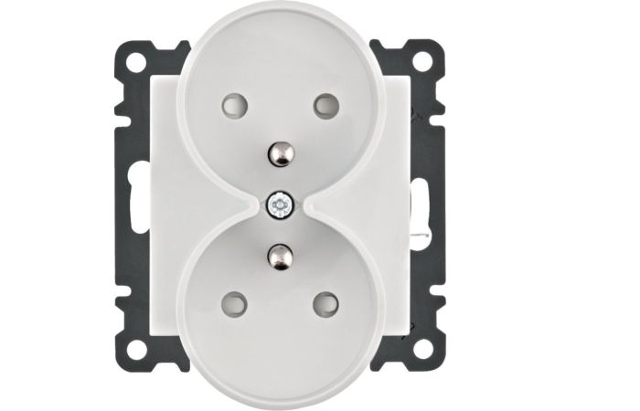 Gniazdo zasilające z/u podw&oacute;jne z przesłoną styk&oacute;w, 16A/250VAC, biały, Lumina | WL1340 Hager