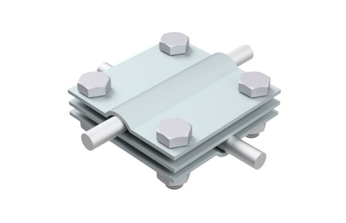 Złącze krzyżowe 4xM8x30 trzy płytki drut Fi- 5-12mm, ocynk | AH01061 AH Hardt