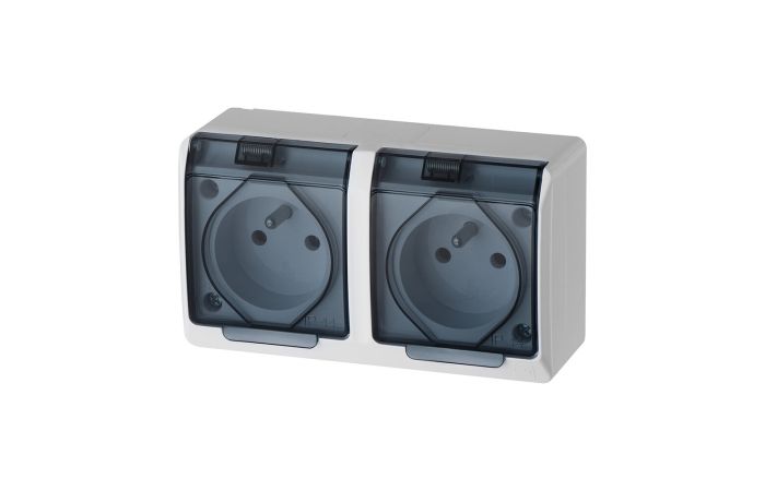 Gniazdo hermetyczne natynkowe podwójne z uziemieniem 2x2P+Z IP44, biało-dymne, Hermes | 0322-01 Elektro-Plast Nasielsk